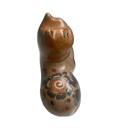 Vintage Tonala Mexican Pottery Cat Art Figurine Statue 7.5 X 7 coral orange - Picture 8 of 9